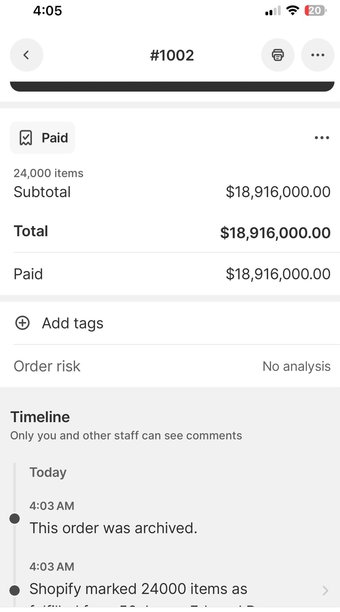 6iX Love Order #1002 — $18,916,000 milestone sale screenshot